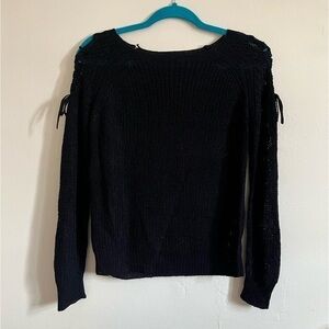 anna cai | black cable knit sweater with bow accents | small